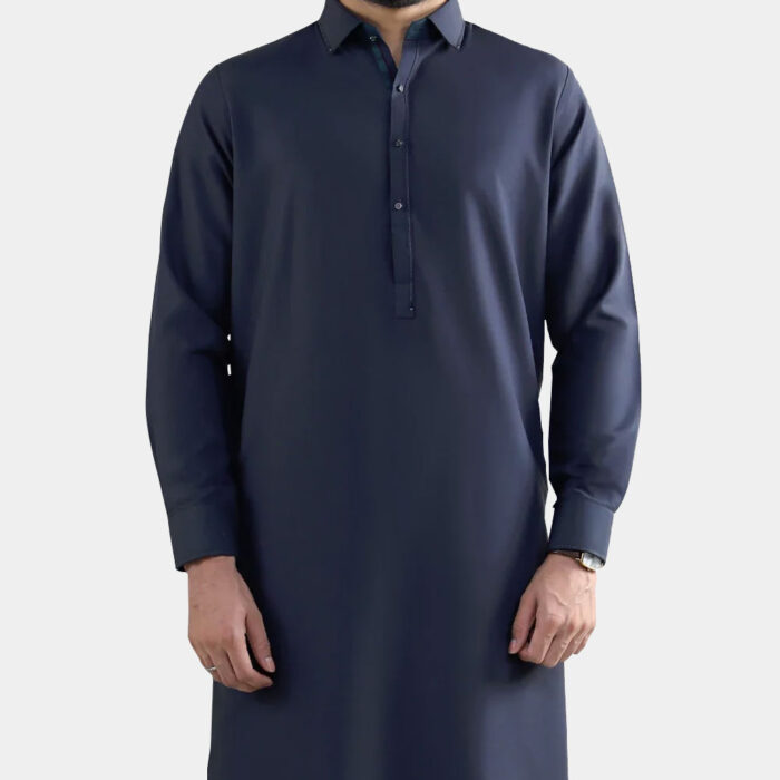 Dark Blue Wash and Wear Kameez Shalwar